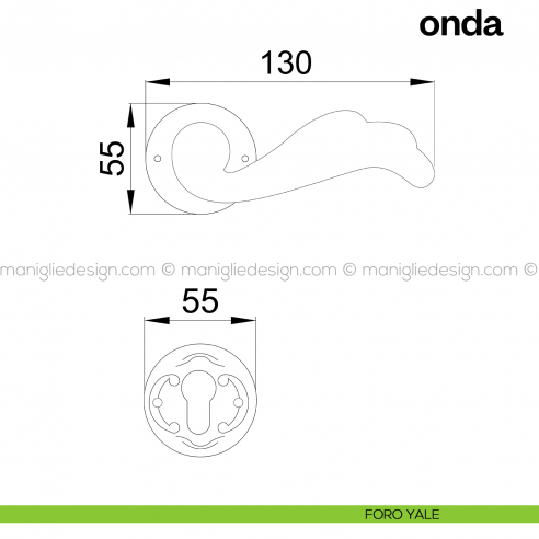 Maniglia per porta Onda Poggi Mariani con rosetta tonda foro yale