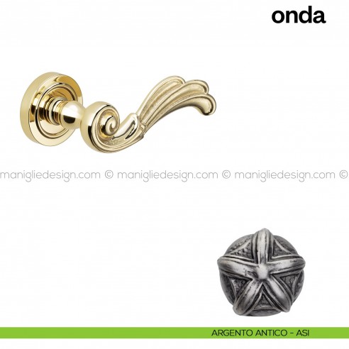 Maniglia per porta Onda Poggi Mariani con rosetta semplice argento antico - ASI