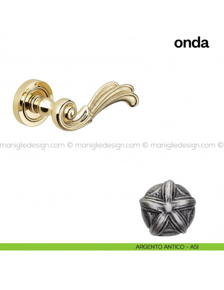 Maniglia per porta Onda Poggi Mariani con rosetta semplice argento antico - ASI
