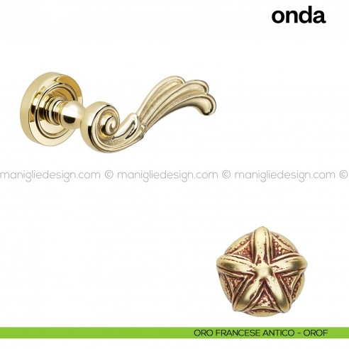 Maniglia per porta Onda Poggi Mariani con rosetta semplice oro francese antico - OROF
