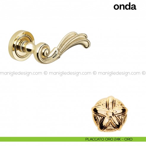 Maniglia per porta Onda Poggi Mariani con rosetta semplice placcato oro 24K - ORO