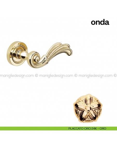 Maniglia per porta Onda Poggi Mariani con rosetta semplice placcato oro 24K - ORO