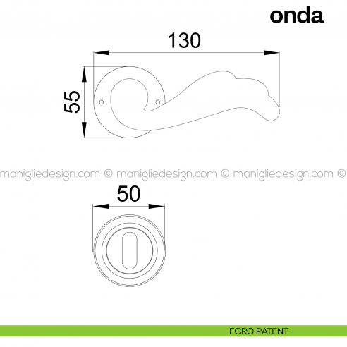 Maniglia per porta Onda Poggi Mariani con rosetta semplice foro patent