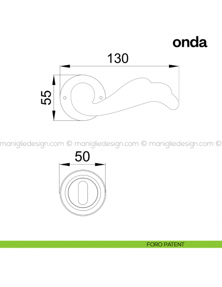 Maniglia per porta Onda Poggi Mariani con rosetta semplice foro patent