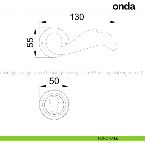 Maniglia per porta Onda Poggi Mariani con rosetta semplice foro yale
