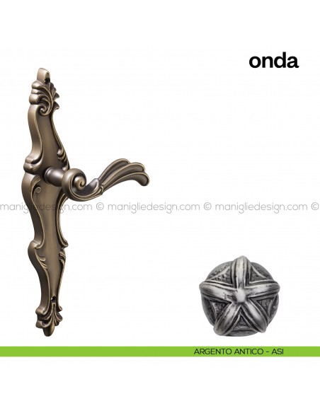 Maniglia per porta con placca Onda Poggi Mariani argento antico - ASI cieca