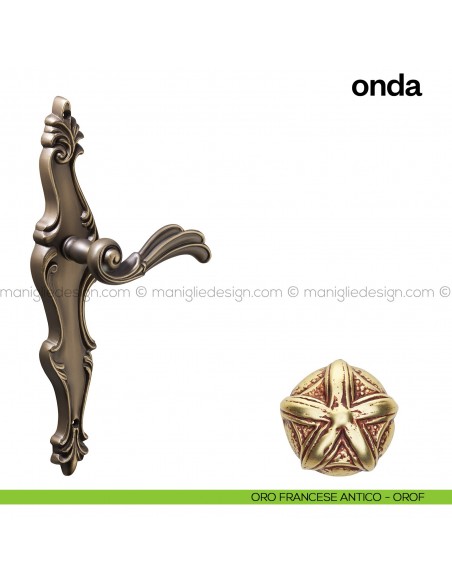 Maniglia per porta con placca Onda Poggi Mariani oro francese antico - OROF cieca