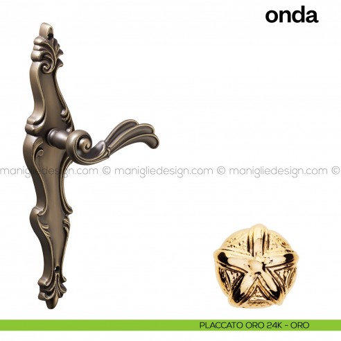 Maniglia per porta con placca Onda Poggi Mariani placcato oro 24K - ORO cieca