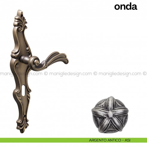 Maniglia per porta con placca Onda Poggi Mariani argento antico - ASI foro patent