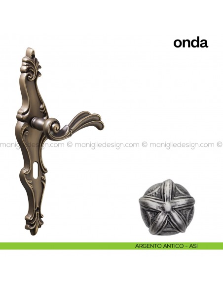 Maniglia per porta con placca Onda Poggi Mariani argento antico - ASI foro patent