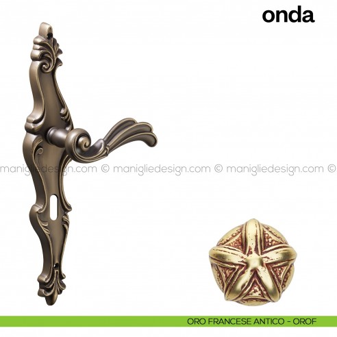 Maniglia per porta con placca Onda Poggi Mariani oro francese antico - OROF foro patent