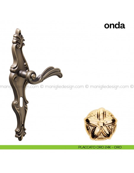 Maniglia per porta con placca Onda Poggi Mariani placcato oro 24K - ORO foro patent