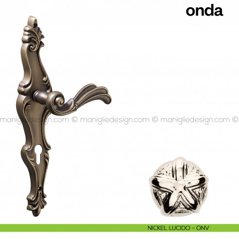 Maniglia per porta con placca Onda Poggi Mariani nickel lucido - ONV foro yale