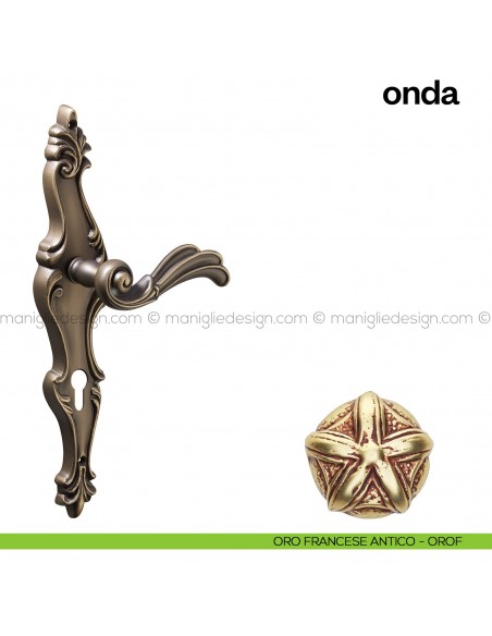 Maniglia per porta con placca Onda Poggi Mariani oro francese antico - OROF foro yale