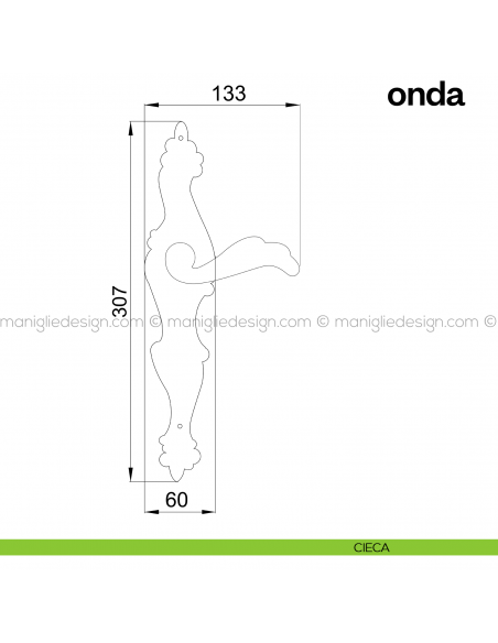 Maniglia per porta con placca Onda Poggi Mariani cieca