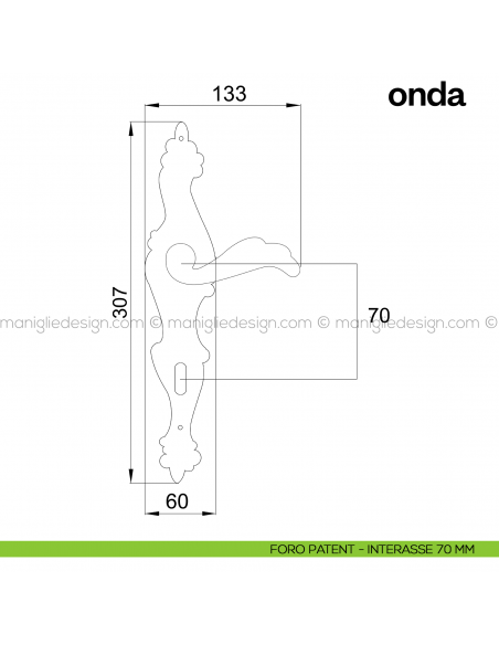 Maniglia per porta con placca Onda Poggi Mariani foro patent interasse 70 mm
