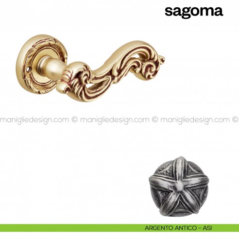 Maniglia per porta Sagoma Poggi Mariani con rosetta tonda argento antico - ASI