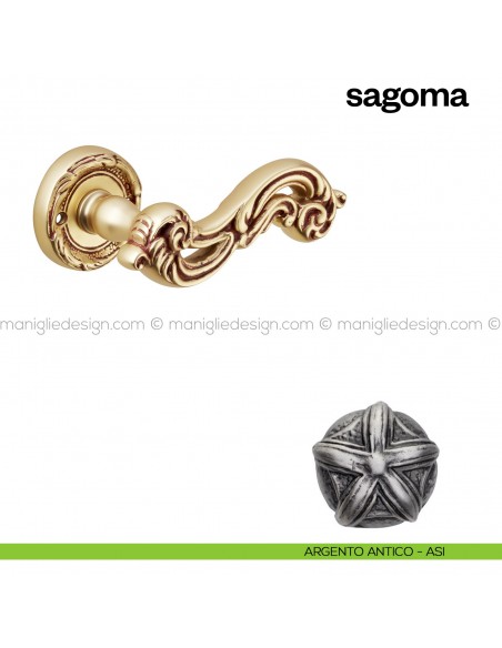 Maniglia per porta Sagoma Poggi Mariani con rosetta tonda argento antico - ASI