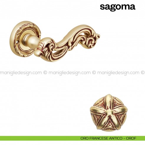 Maniglia per porta Sagoma Poggi Mariani con rosetta tonda oro francese antico - OROF