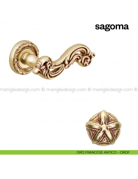 Maniglia per porta Sagoma Poggi Mariani con rosetta tonda oro francese antico - OROF