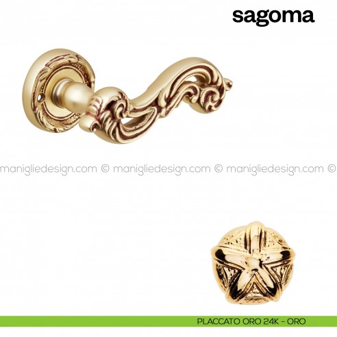 Maniglia per porta Sagoma Poggi Mariani con rosetta tonda placcato oro 24K - ORO