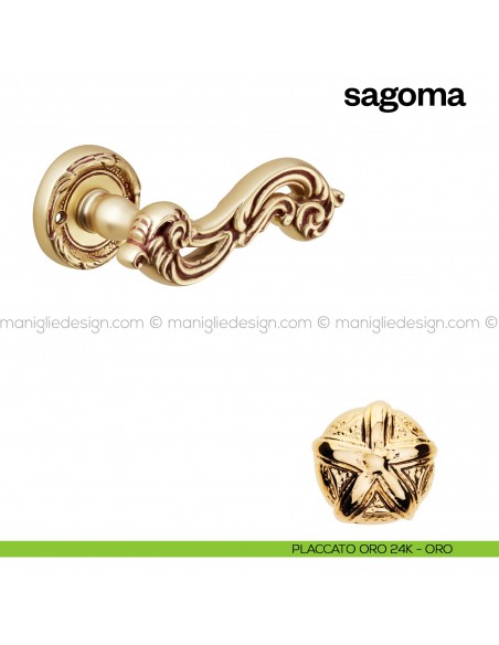 Maniglia per porta Sagoma Poggi Mariani con rosetta tonda placcato oro 24K - ORO