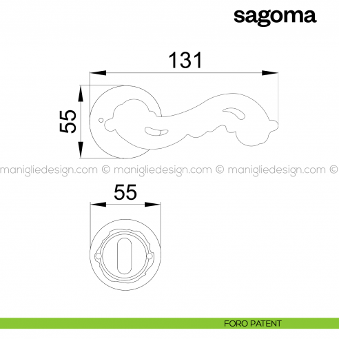 Maniglia per porta Sagoma Poggi Mariani con rosetta tonda foro patent