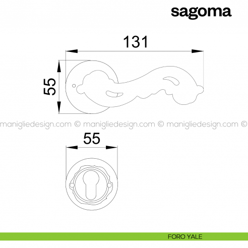 Maniglia per porta Sagoma Poggi Mariani con rosetta tonda foro yale