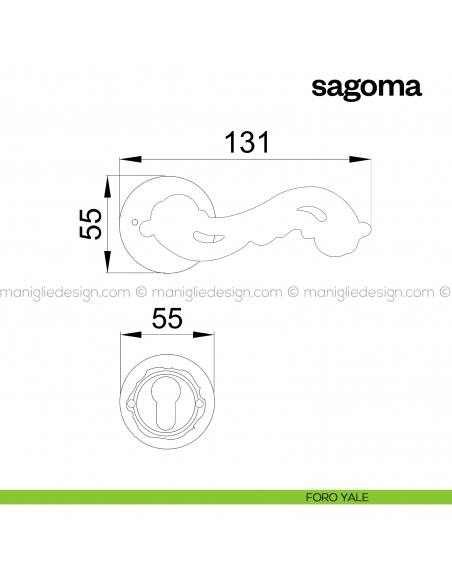 Maniglia per porta Sagoma Poggi Mariani con rosetta tonda foro yale