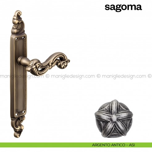 Maniglia per porta con placca Sagoma Poggi Mariani argento antico - ASI cieca