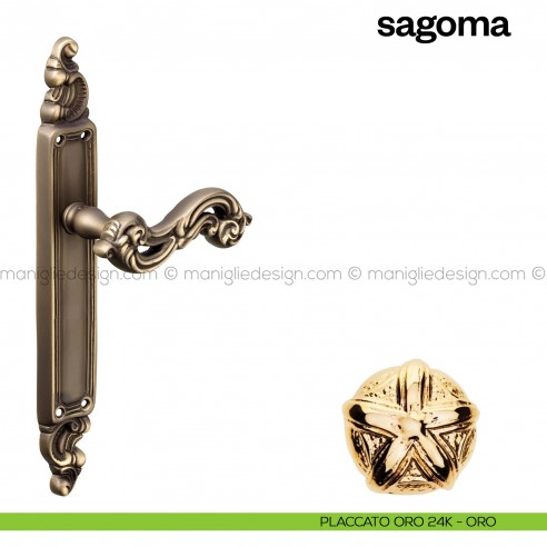 Maniglia per porta con placca Sagoma Poggi Mariani placcato oro 24K - ORO cieca