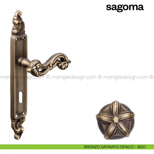 Maniglia per porta con placca Sagoma Poggi Mariani bronzo satinato opaco - BSO foro patent