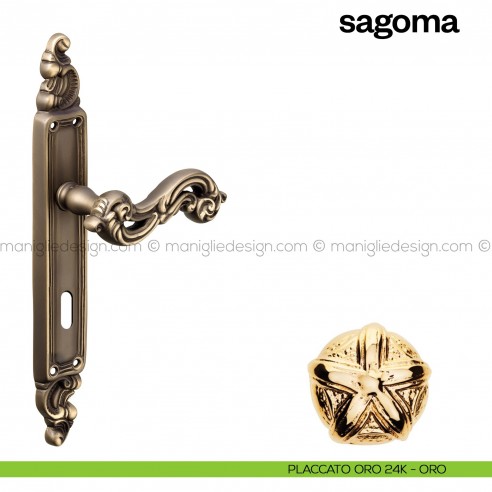 Maniglia per porta con placca Sagoma Poggi Mariani placcato oro 24K - ORO foro patent