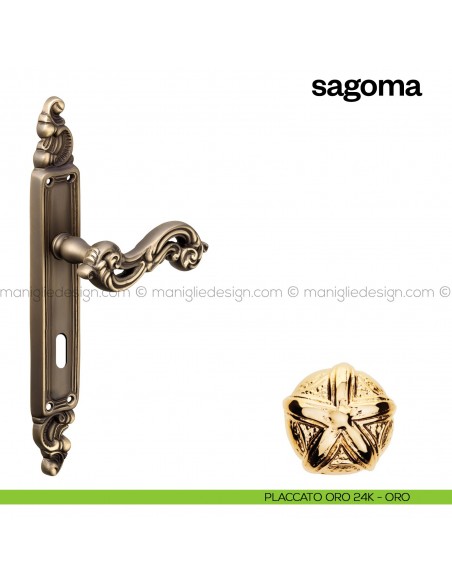 Maniglia per porta con placca Sagoma Poggi Mariani placcato oro 24K - ORO foro patent