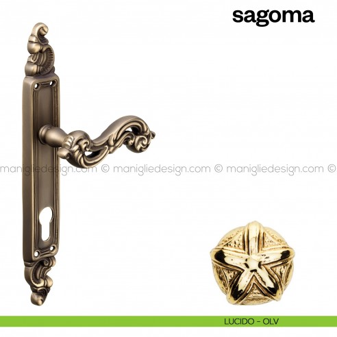 Maniglia per porta con placca Sagoma Poggi Mariani lucido - OLV foro yale