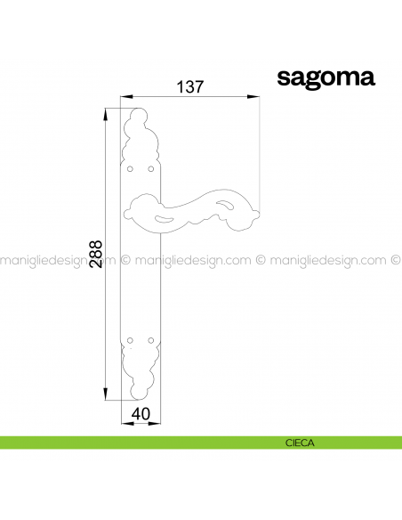 Maniglia per porta con placca Sagoma Poggi Mariani cieca