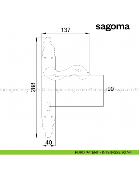 Maniglia per porta con placca Sagoma Poggi Mariani foro patent interasse 90 mm