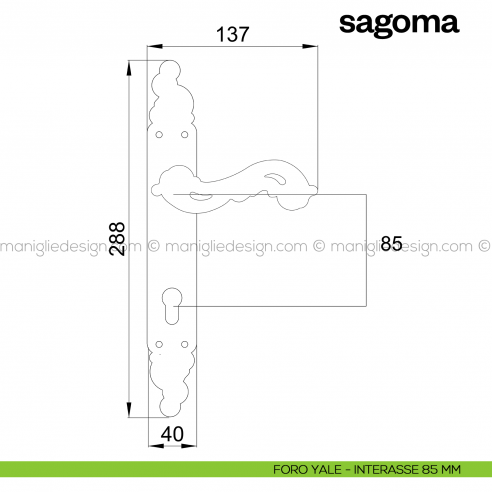 Maniglia per porta con placca Sagoma Poggi Mariani foro yale interasse 85 mm