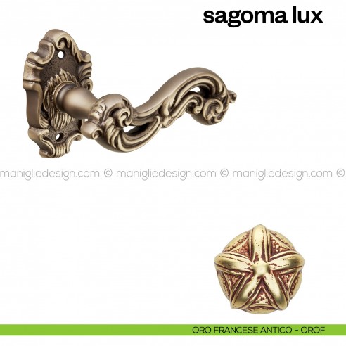 Maniglia per porta Sagoma Lux Poggi Mariani con rosetta tonda oro francese antico - OROF