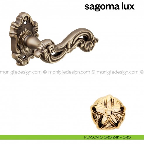 Maniglia per porta Sagoma Lux Poggi Mariani con rosetta tonda placcato oro 24K - ORO
