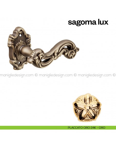 Maniglia per porta Sagoma Lux Poggi Mariani con rosetta tonda placcato oro 24K - ORO