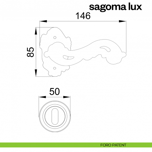 Maniglia per porta Sagoma Lux Poggi Mariani con rosetta tonda foro patent