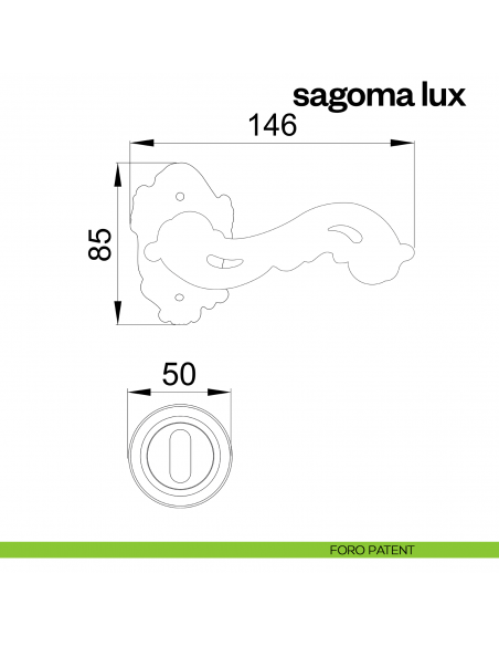 Maniglia per porta Sagoma Lux Poggi Mariani con rosetta tonda foro patent