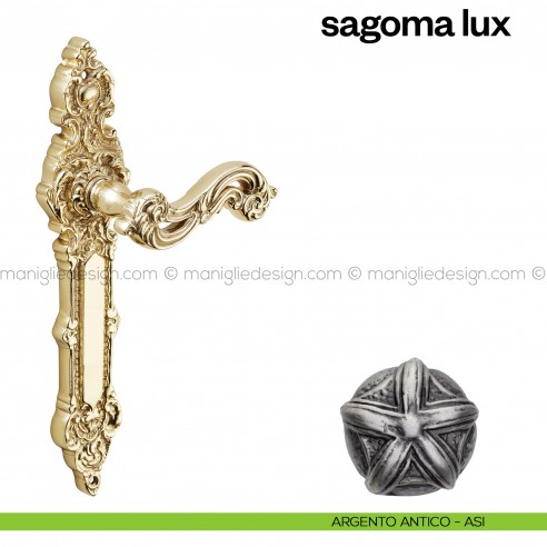 Maniglia per porta con placca Sagoma Lux Poggi Mariani argento antico - ASI cieca