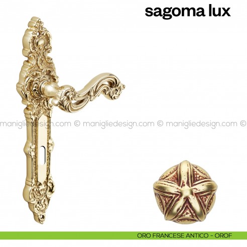 Maniglia per porta con placca Sagoma Lux Poggi Mariani oro francese antico - OROF foro patent