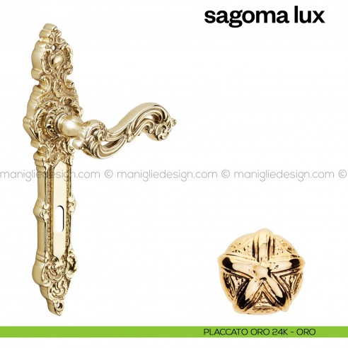 Maniglia per porta con placca Sagoma Lux Poggi Mariani placcato oro 24K - ORO foro patent
