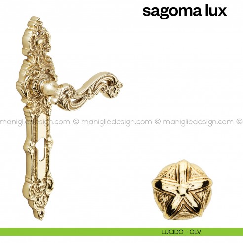 Maniglia per porta con placca Sagoma Lux Poggi Mariani lucido - OLV foro yale