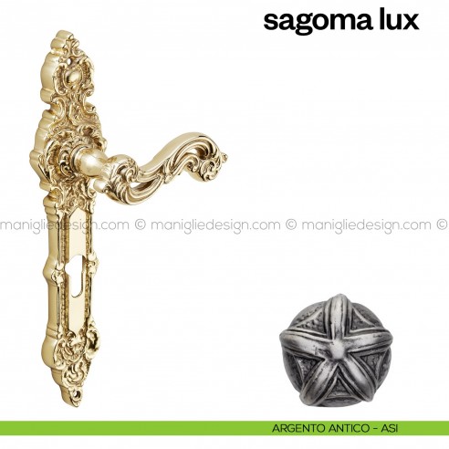 Maniglia per porta con placca Sagoma Lux Poggi Mariani argento antico - ASI foro yale