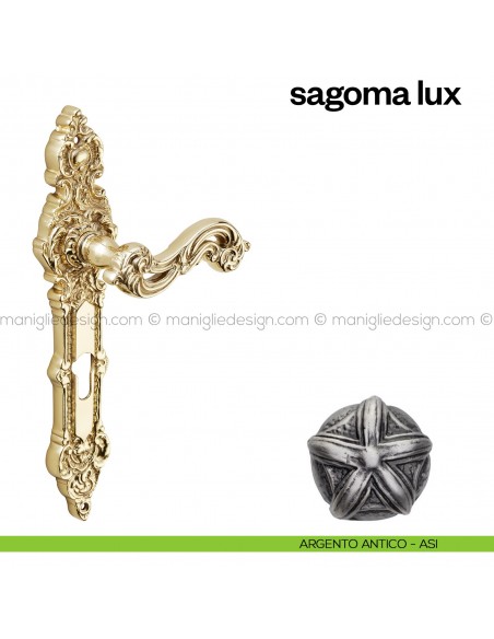 Maniglia per porta con placca Sagoma Lux Poggi Mariani argento antico - ASI foro yale