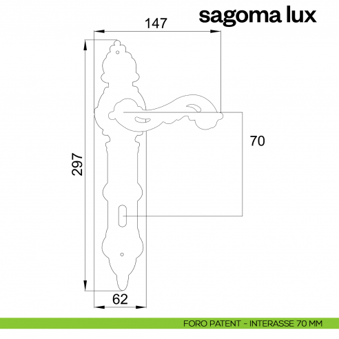 Maniglia per porta con placca Sagoma Lux Poggi Mariani foro patent interasse 70 mm